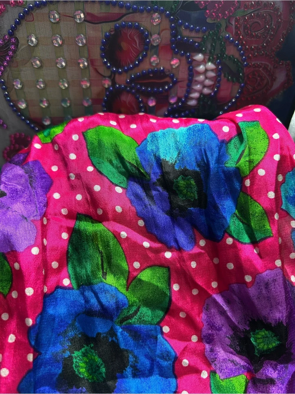 Bright Red Floral Silk Scarf